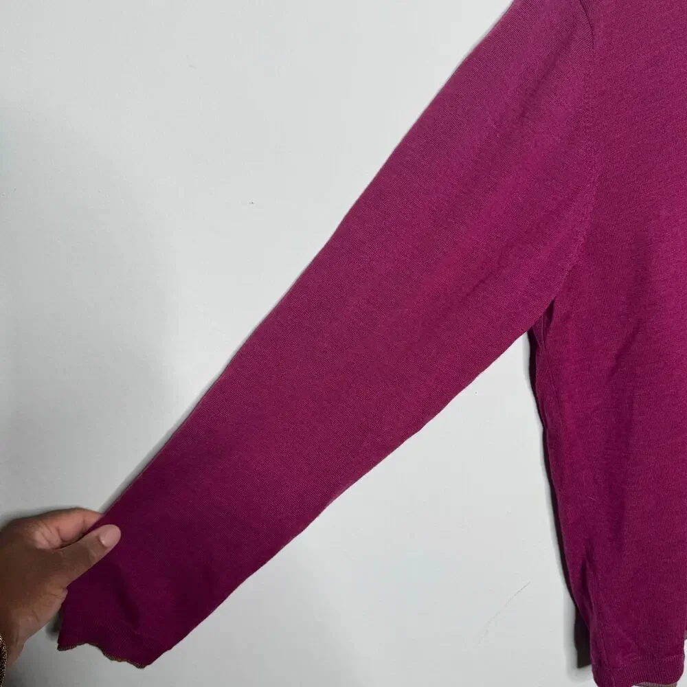 Robert Graham 100% Wool V-Neck‎ Sweater 2XL Purple Gray Trim Long Sleeve Knit